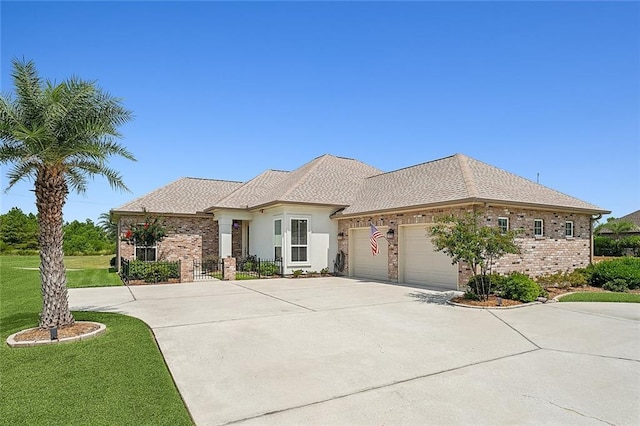 view of front facade with a garage and a front lawn