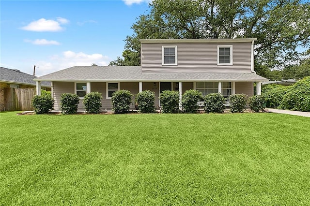 view of front of house featuring a front yard and fence