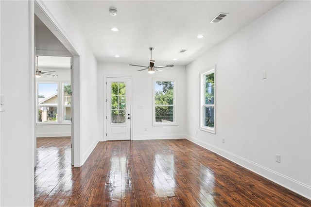 entryway featuring ceiling fan and hardwood / wood-style floors