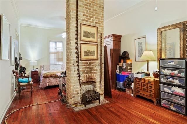 interior space with wood-type flooring and ornamental molding