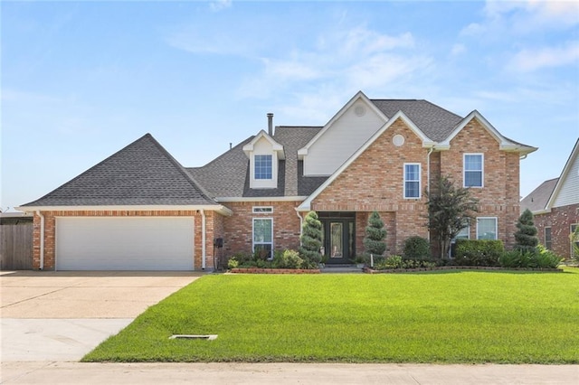 view of front of home featuring a garage and a front yard