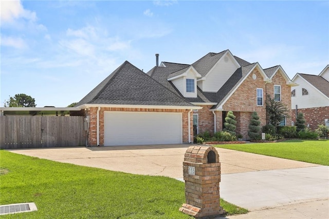 view of front of house featuring a front yard and a garage