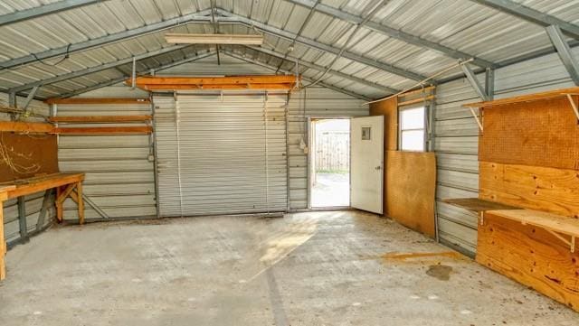 garage with metal wall