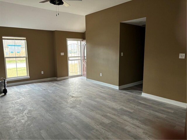 spare room with ceiling fan and wood-type flooring