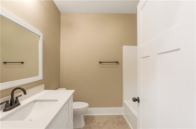 full bathroom featuring toilet, separate shower and tub, vanity, and tile patterned floors