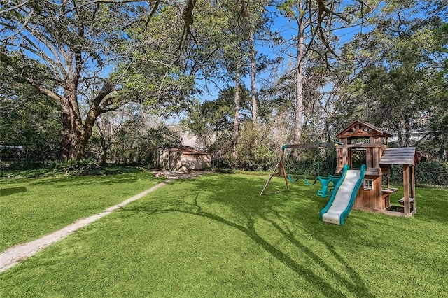 view of yard featuring a playground