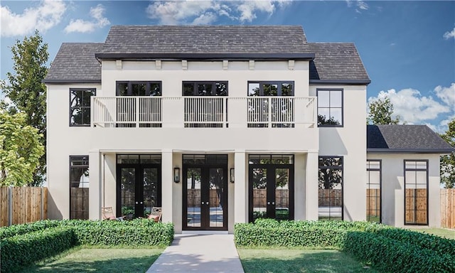 exterior space featuring french doors and a balcony