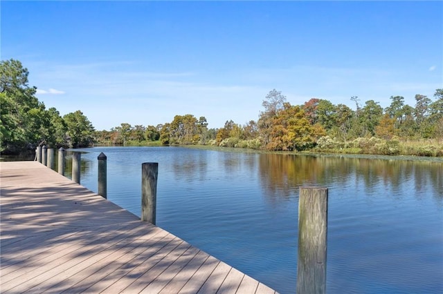 view of dock with a water view