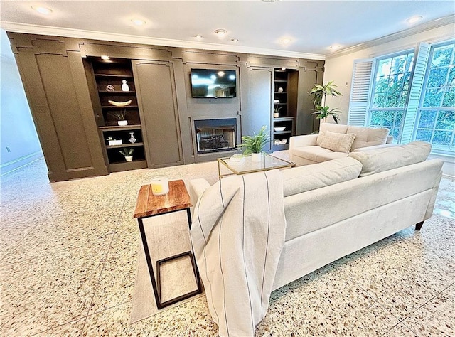 living room featuring ornamental molding