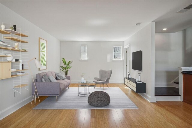 living room with light wood-type flooring