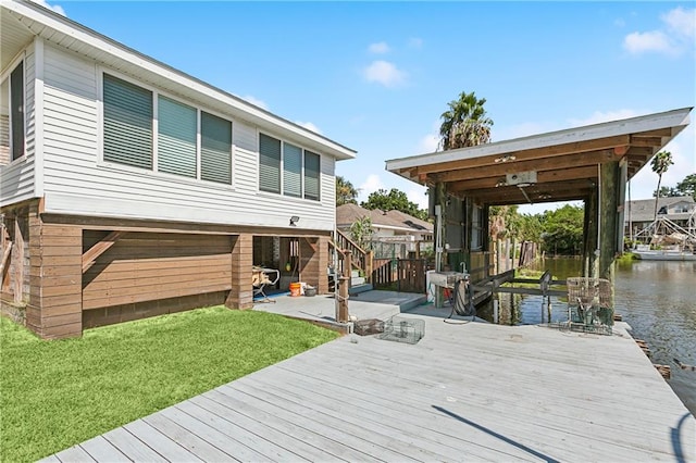 exterior space featuring a water view and a yard