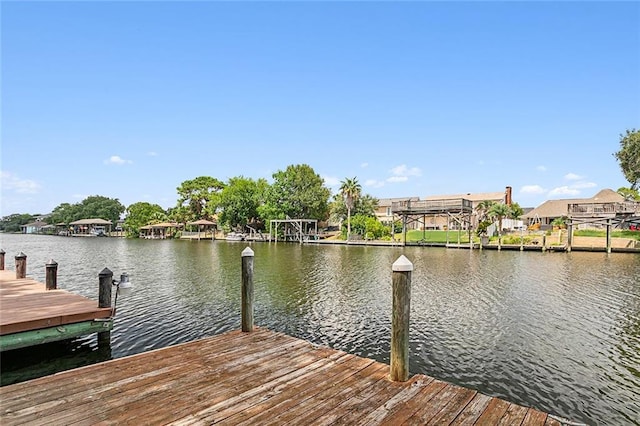 view of dock with a water view