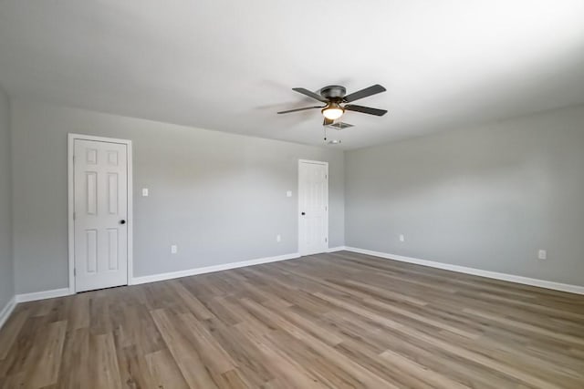 spare room with ceiling fan and hardwood / wood-style flooring