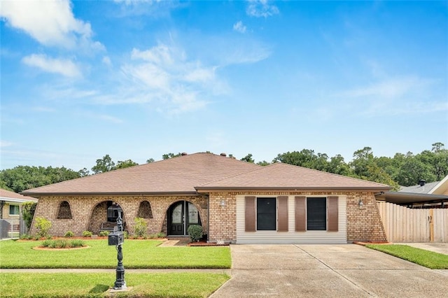 ranch-style house featuring a front yard