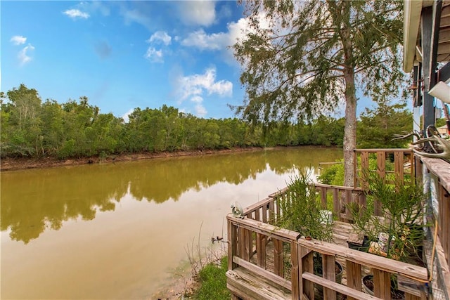 view of dock with a water view