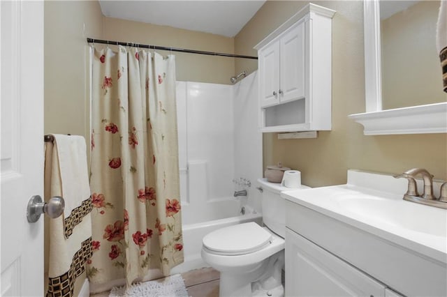 full bathroom featuring vanity, toilet, shower / bath combination with curtain, and tile patterned flooring