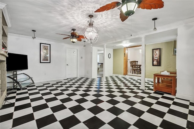 interior space with ornamental molding and ornate columns