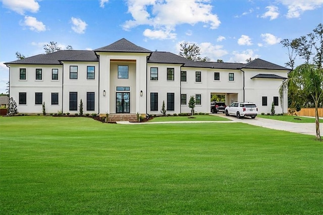 view of front of property with a front lawn