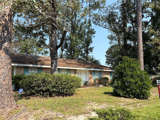 ranch-style home with a front lawn