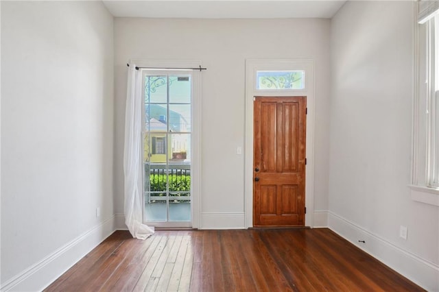 entryway featuring plenty of natural light and dark hardwood / wood-style floors