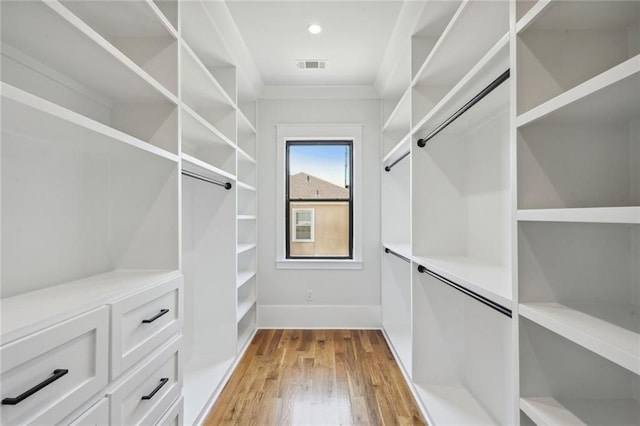 walk in closet with light wood-type flooring