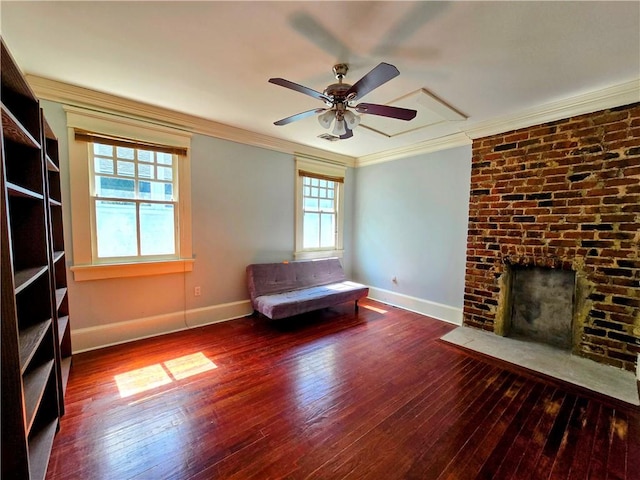 unfurnished room featuring plenty of natural light, crown molding, and dark hardwood / wood-style flooring