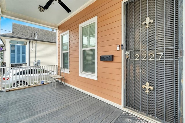 deck featuring ceiling fan