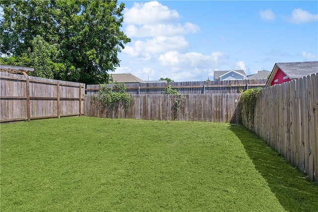 view of yard with a fenced backyard