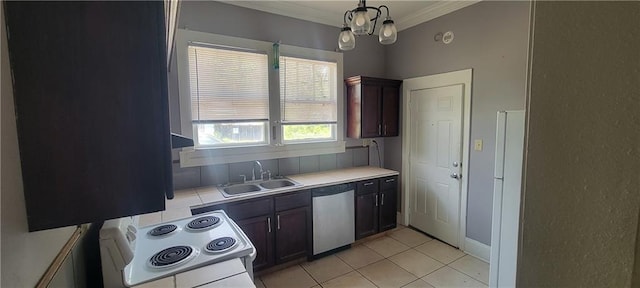 kitchen with dishwasher, sink, dark brown cabinets, and electric range