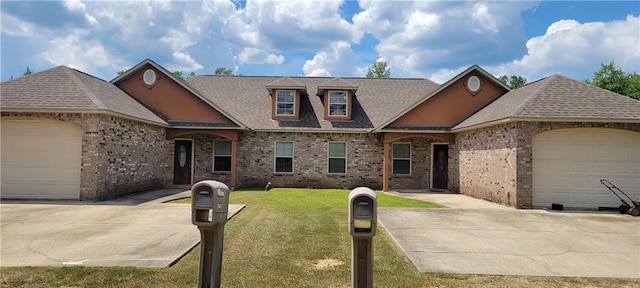 view of front of property featuring a front yard and a garage