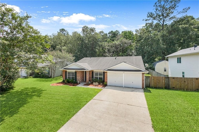 ranch-style house with a front lawn and a garage