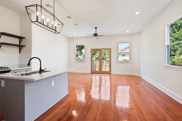 kitchen with hardwood / wood-style flooring, sink, and a healthy amount of sunlight