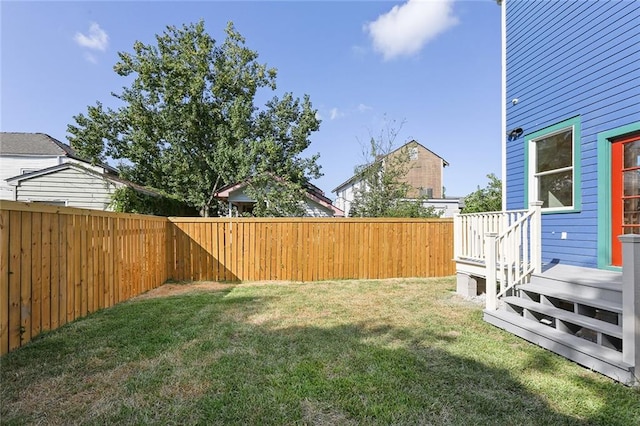 view of yard with a fenced backyard