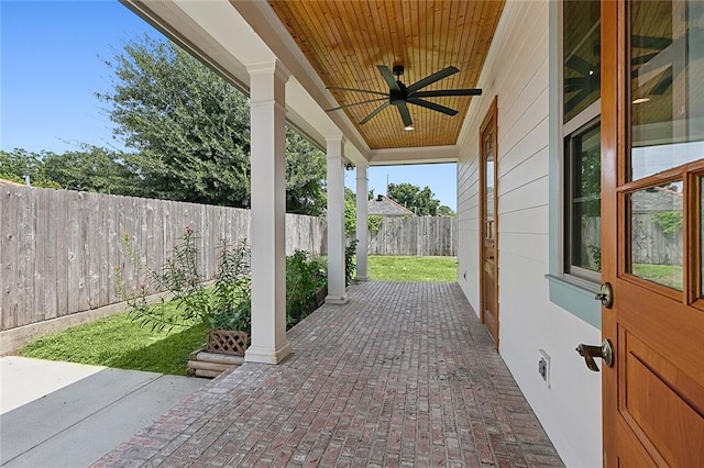 view of patio / terrace featuring a fenced backyard and ceiling fan