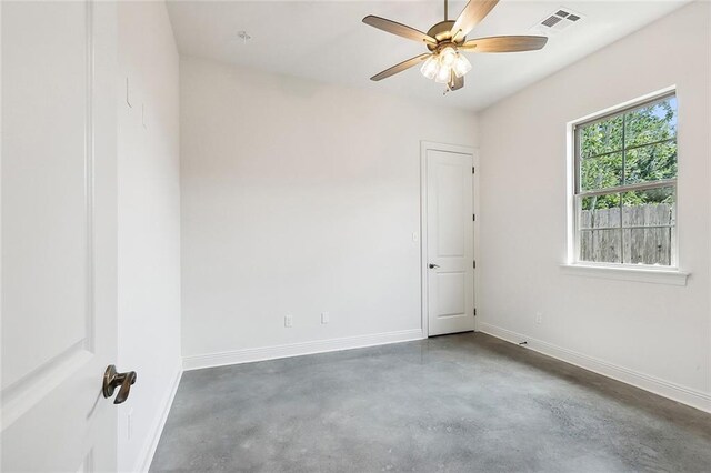 417 Nursery Ave, Metairie, LA 70005 - spare room featuring baseboards, visible vents, finished concrete floors, and a ceiling fan