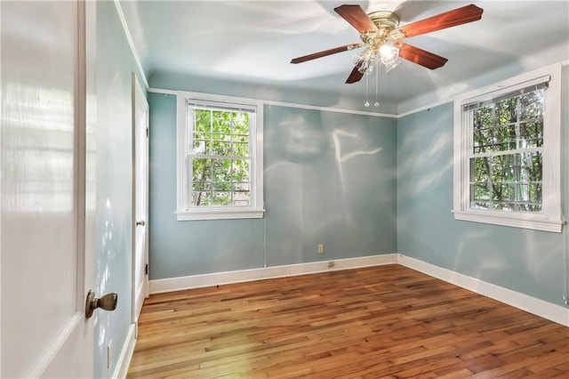 unfurnished room featuring light hardwood / wood-style floors and ceiling fan