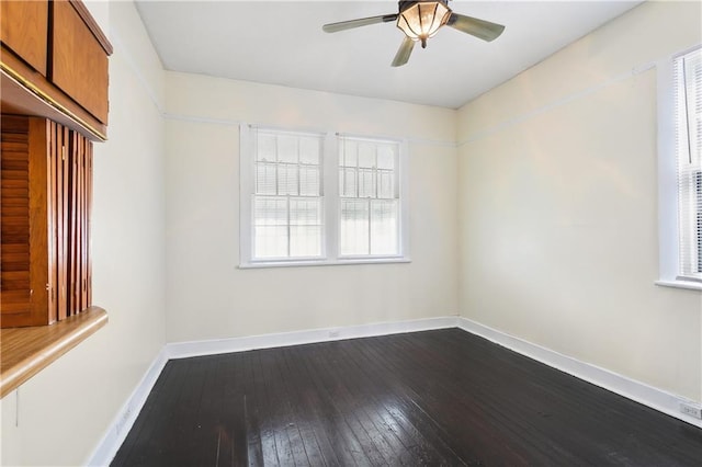 unfurnished room featuring ceiling fan and wood-type flooring