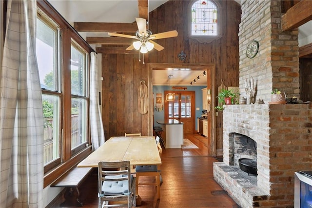 dining room featuring dark wood-type flooring and a healthy amount of sunlight