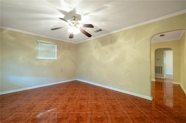 unfurnished room featuring crown molding and ceiling fan