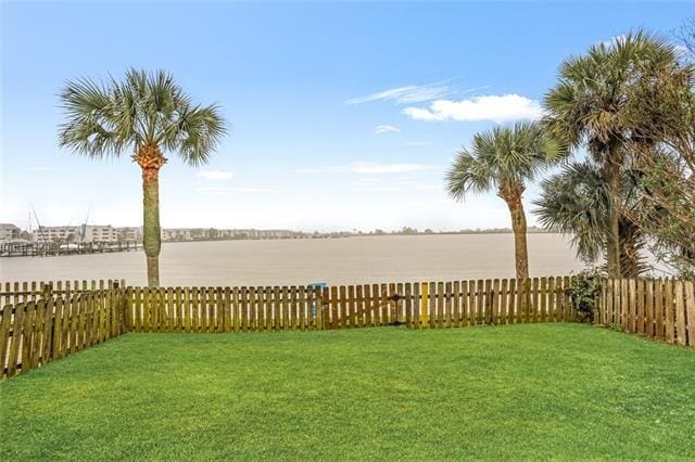 view of yard with a water view