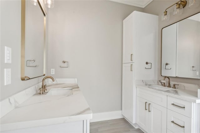 bathroom featuring wood-type flooring and vanity