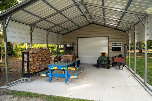 garage with a carport