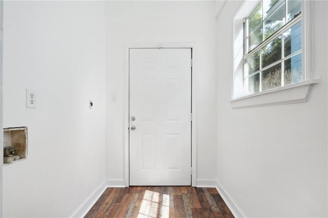 doorway with dark hardwood / wood-style flooring