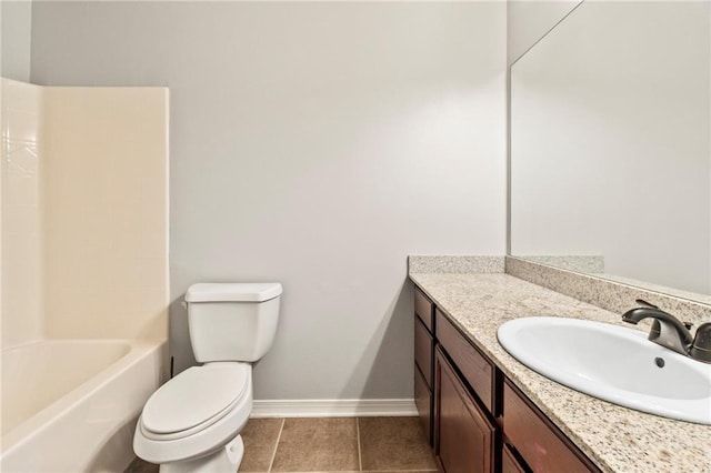 full bathroom featuring tile patterned flooring, vanity,  shower combination, and toilet