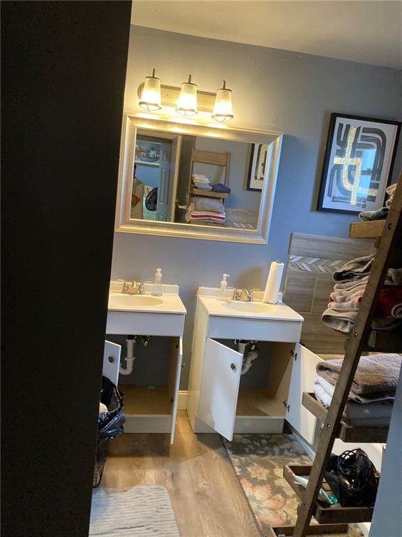 bathroom featuring wood-type flooring and sink