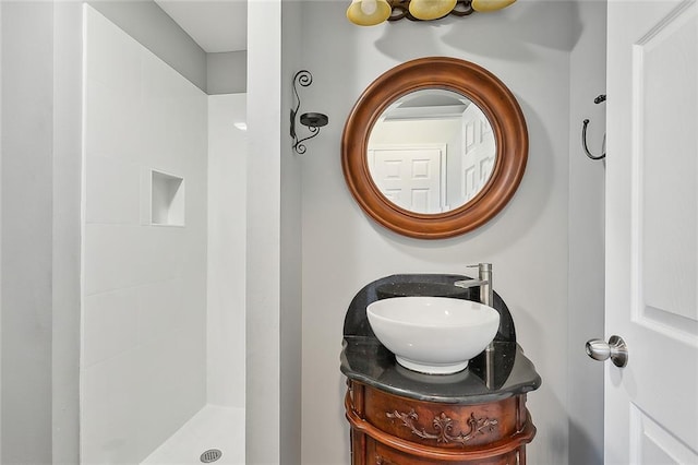 bathroom featuring vanity and walk in shower