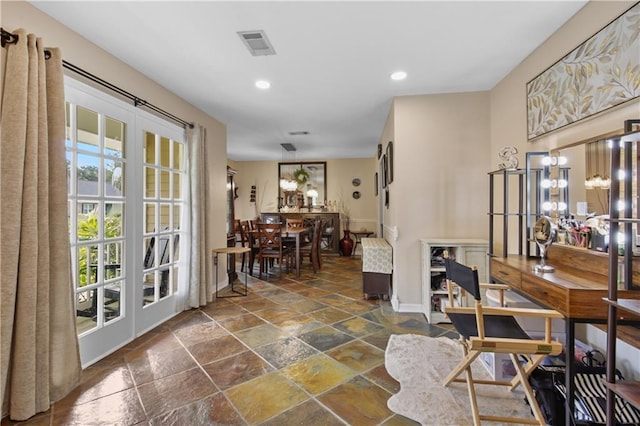 interior space with a chandelier