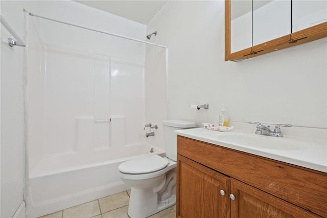 full bathroom featuring vanity, toilet, bathtub / shower combination, and tile patterned floors