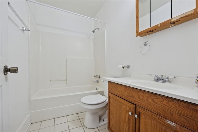 full bathroom with tile patterned flooring, vanity, toilet, and tub / shower combination