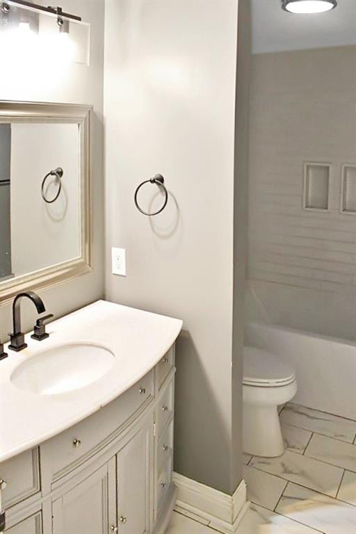 full bathroom with toilet, shower / washtub combination, and vanity